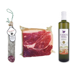 Pack Olio d'oliva Extra + 1/2 Salchichon + 1Kg di prosciutto iberico 100%