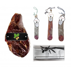 PACK Black Label Schinken+Packung mit 3 verschiedenen Halbstücken + Olivenöl Virgen Extra BIO