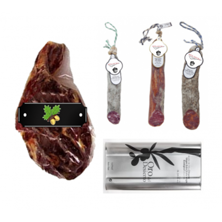 PACK Black label Ibérico Dry Ham + Selection of 100% Iberian half pieces+ CAN 5L Virgin Olive Oil ORG