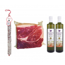 Pack 2 Olivenöl Virgen Extra + 1Kg Iberischer Schinken 100% + 1 Chorizo VELA