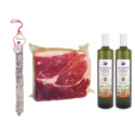 Pack Huile d'olive bouteille + 1Kg jambon ibérique 100% + 1 Chorizo VELA
