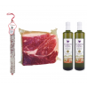 Lote 2 Aceite de Oliva Extra + 1Kg Jamon Ibérico 100%+ 1 Chorizo Vela