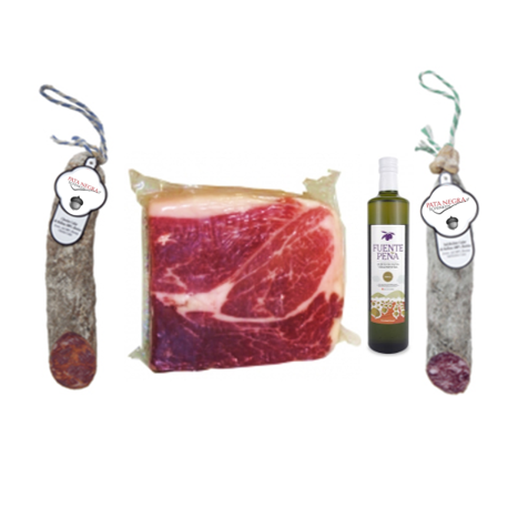 PACK Olive Oil Extra + 1/2 Salchichon +1/2 Chorizo + 1 Kg Iberian Ham
