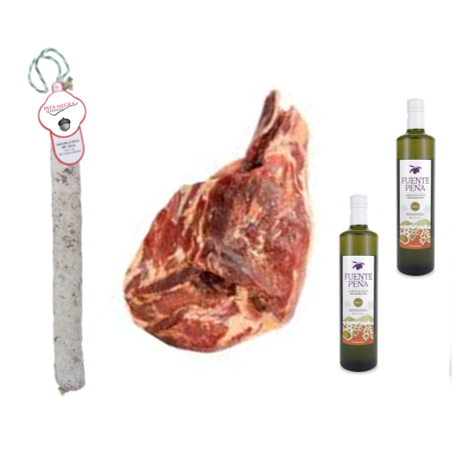 Pack Huile d'olive bouteille + Salchichon VELA + Jambon Serrano