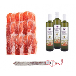 Packungen x 10 Black Label Schinken in Scheiben geschnitten + 3 Olivenöl extra 0,5Ltr + Chorizo Vela