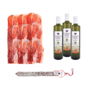 Paquet x 10 Jambon Ibérico Tranché label noir + 3 Huile d'olive extra vierge 0,5Ltr + chorizo Vela