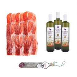 Packungen x 10 Black Label Schinken in Scheiben geschnitten + 3 Olivenöl extra 0,75Ltr + 1/2Salchichon