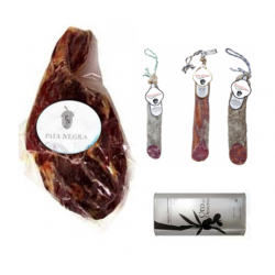 Lomo, chorizo, salchichón, schinken,Olivenöl label white,